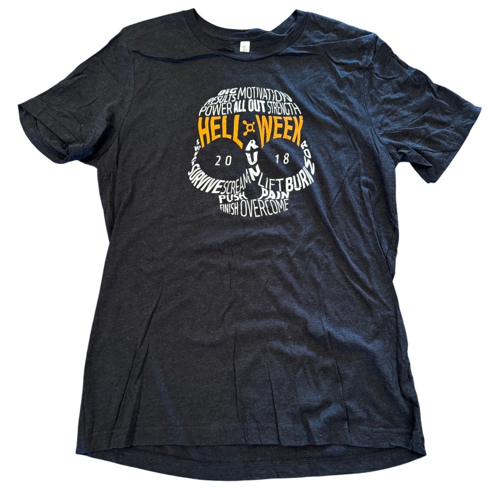 Orangetheory Fitness Hell Week 2018 Skull Graphic T-Shirt Gray Large